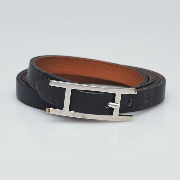 Hermes Black Leather Hapi Triple Tour Wrap Bracelet - Picture 2 of 7